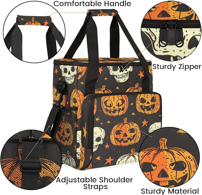 Retro Pumpkin Coffee Maker Carrying Bag Cartoon Pumpkin Travel Storage Bag Compatible with K-Mini or K-Mini Plus Single Serve Coffee Brewer Carrying Case with Multiple Pockets &amp Shoulder Strap