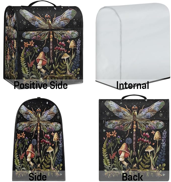 Kitchen Aid Mixer Cover Animal Dragonfly Flower Stand Mixer Cover Compatible with 6-8 Quarts Stand Mixers Dust Covers with Zipper Pocket Foldable Washable Kitchen Aid Organizer Bag