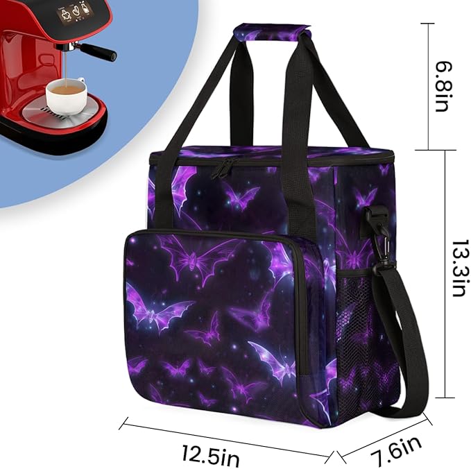 Halloween Bat Coffee Maker Carrying Bag Magical Bat Travel Storage Bag Compatible with K-Mini or K-Mini Plus Single Serve Coffee Brewer Carrying Case with Multiple Pockets &amp Shoulder Strap