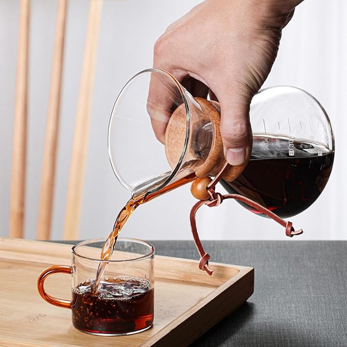 Wood Neck Pour Over Coffee Maker with Stainless Steel Filter 400ml(13oz) Glass Coffee Pot Drip Coffee Brewer for Home Cafe Camping Gift - Permanent Reusable Filter No Paper Needed(400ml)