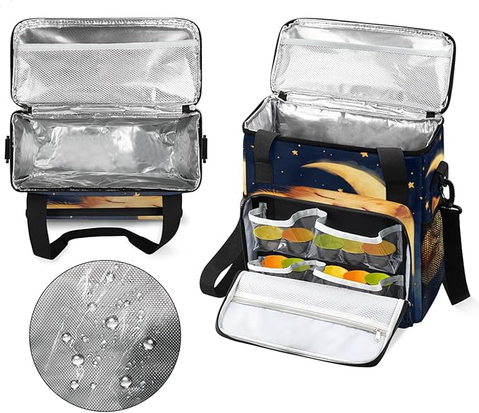 Cat Star Moon Coffee Maker Travel Bag for Keurig K-Mini/K-Mini Plus Insulated Waterproof Tote with Pockets Portable Single-Serve Brewer Case