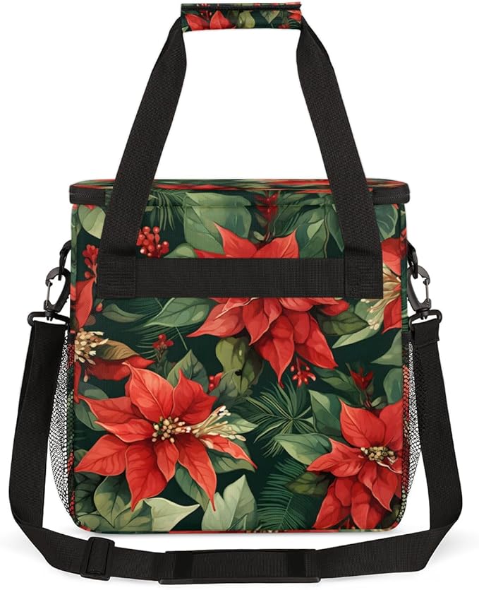 Holly Berry Flowers Coffee Maker Carrying Bag Christmas Flowers Travel Storage Bag Compatible with K-Mini or K-Mini Plus Single Serve Coffee Brewer Carrying Case with Pockets &amp Shoulder Strap