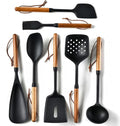 Exquisite Silicone Cooking Utensils Set - Non-Toxic Heat-Resistant Kitchen Utensils Set with Food-Grade Silicone &amp Wood Handles - Includes Spatula &amp Spoon for Non-Stick Cookware Black