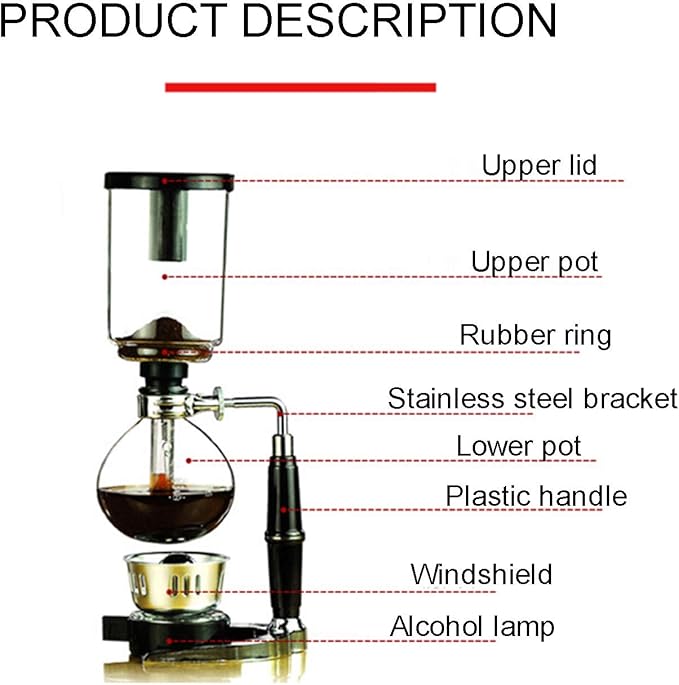 Siphon Glass PotPot Syphon Coffee MakerVacuum Coffee Maker GlassCoffee Machine Filter 2 CupsHigh Temperature Resistant GlassTea Siphon Pot