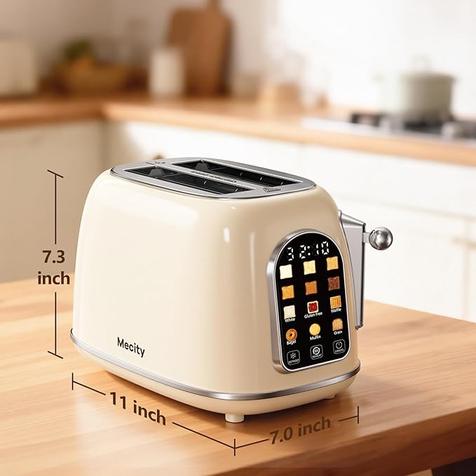 Mecity Toaster 2 Slice Touch Screen Wide Slot Retro Toaster For Breads Bagel Muffin Waffle House Warming Gift New Home 120V 825W Cream Color