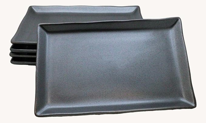 Ebros Gift Iron Black Clay Underglaze Technique Tetsu Kesho Porcelain Collection Dinnerware Serveware Kitchen Set Asian Japanese Restaurant Supply (Pack Of 5 Rectangular Sushi Plates 7.75 L)