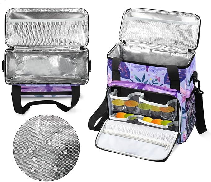 Purple Butterfly Travel Coffee Maker Carrying Bag Butterflies Rustic Floral Large Organizer Storage Tote Bag Insulated Reusable Cooler Lunch Bags