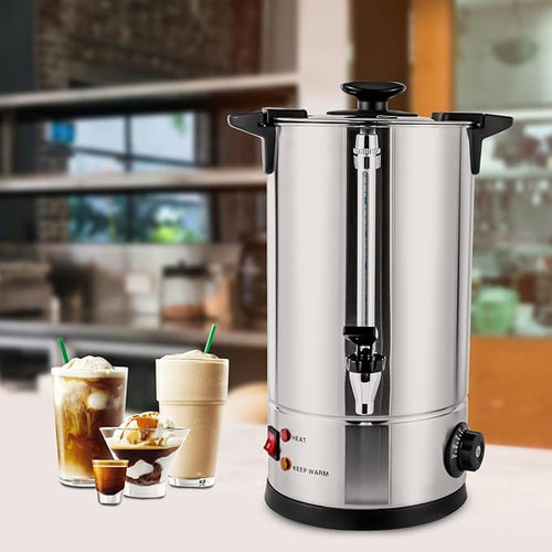 12L Coffee Maker Stainless Steel 80-Cup Large Commercial Coffee Machine Quick Brew 30-110℃ Double Wall Cafe Percolator Hot Water Urn for Catering Offices Church