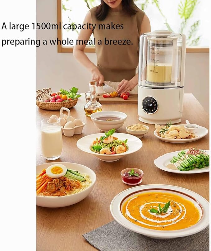 Soundproof Cooking Blender with Hot &amp Cold Function 1100ml Filter-Free Soy Milk Maker 8-Speed Blender with Temperature Control &amp 12H Preset Timer White