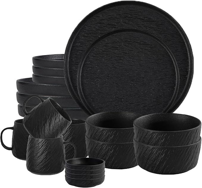 Matte Ceramic Dinnerware set with Mugs for 4 20 Pieces Kitchen Plates and Bowls Set Porcelain Dish set for 4 Dishware Sets Stoneware Dinner Plates Sets Platos de Cocina Vajilla