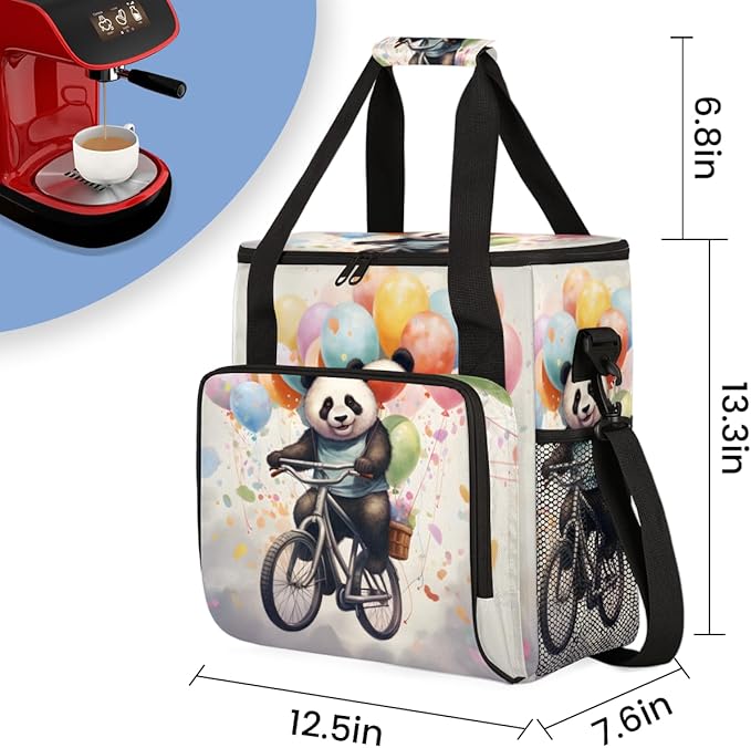 Panda Coffee Maker Carrying Bag Balloon Bicycle Portable Travel Storage Tote Bag Compatible with K-Mini or K-Mini Plus Single Serve Coffee Brewer Carrying Case with Multiple Pockets &amp Shoulder S