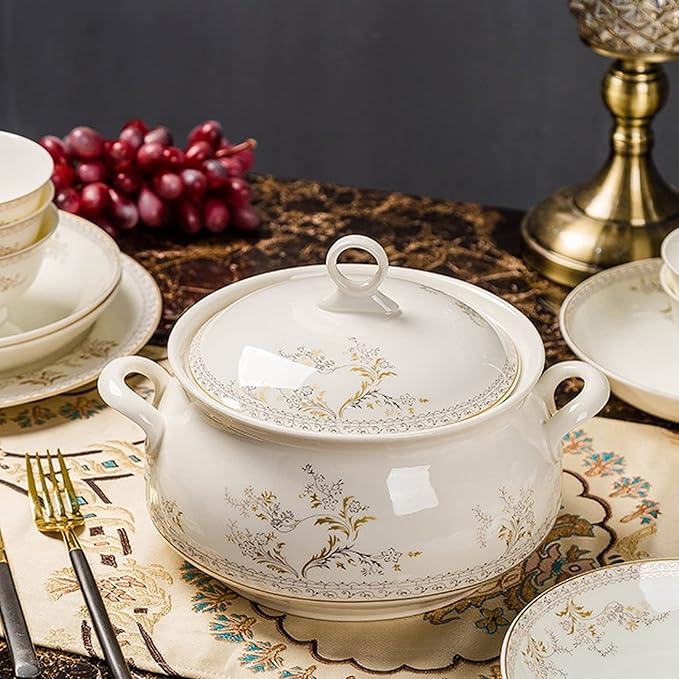 Ceramic Dinnerware Set Retro Style Beautiful Gold and White Porcelain Combination Set for Household Dinner Wedding Hotel