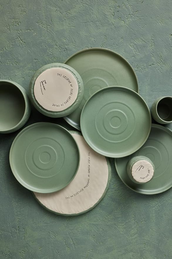 Stone by Mercer Project SHOSAI 16-Piece Stoneware Dinnerware Set Plates and Bowls Set Modern Dishware set fo 4 Sage