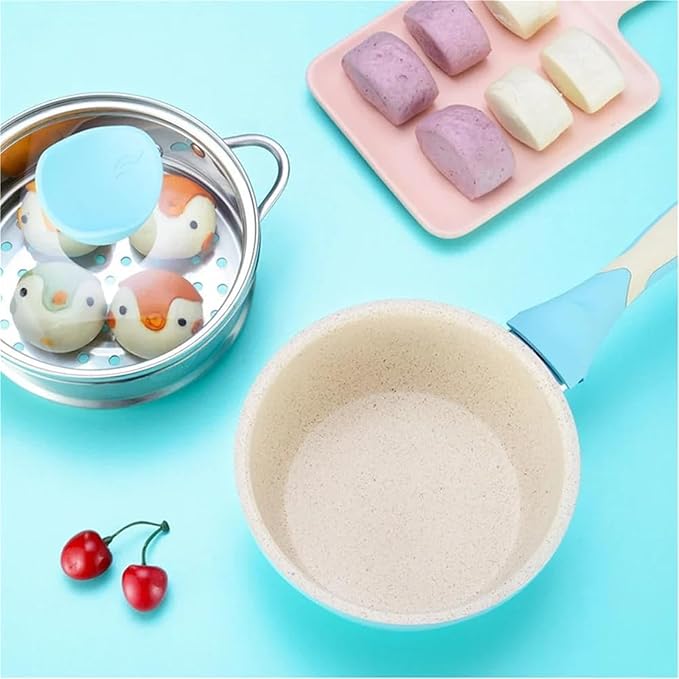 cookware set Stone Kitchen Soup Non-Stick Frying Pan Set Pot Milk With Handle Lid Cookware Cooking Utensils For(Pink frying Pan)