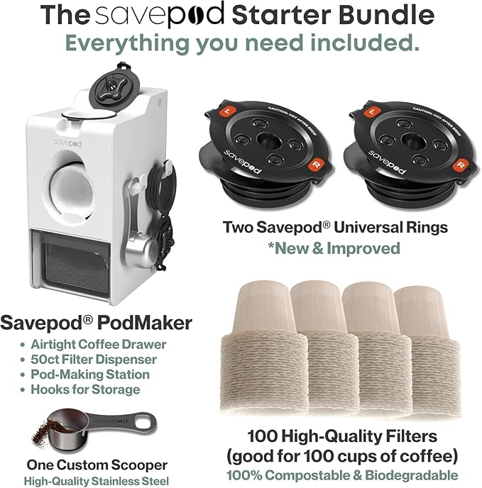 SavePod Coffee Pod Maker with Reusable Coffee Pods Compatible with Keurig and K-Cup Coffee Machines Smart Easy to Use &amp Convenient (White)