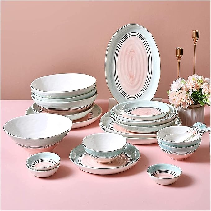 Porcelain Dinnerware Sets Plates and Bowls Sets 43 Pieces Nordic Style Light Luxury Porcelain Dinnerware Set | Phnom Penh Cereal Bowl and St