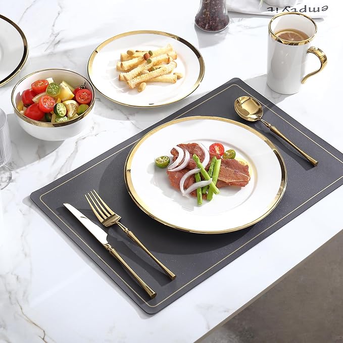Modern Poreclain 16 Piece Dinnerware Set Plates and Bowls Set Dish set for 4 White And Golden RimDinnerware Sets With Gold Trim