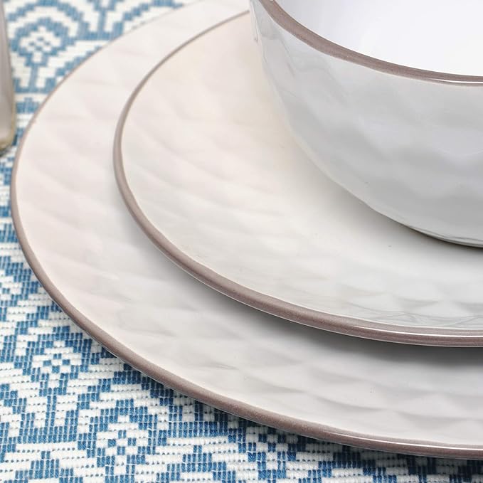 Elama's Luxurious Medici Pearl 16 Piece Dinnerware Set in Slate and Stone Pearl with Setting for 4