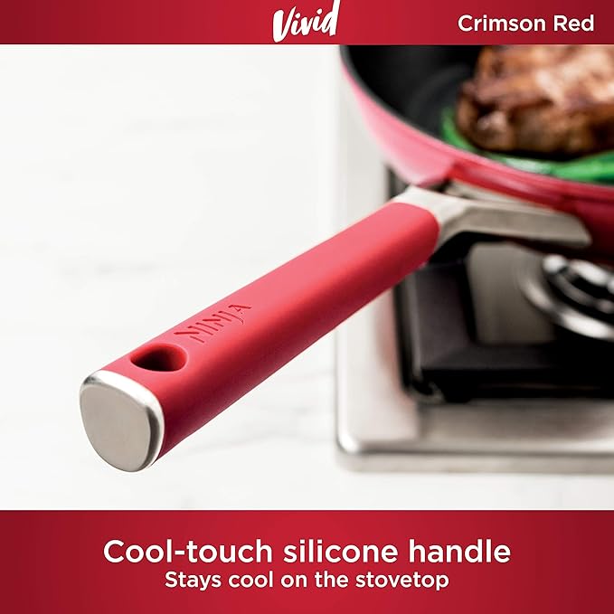 Ninja C28000 Foodi NeverStick Vivid 8-Piece Cookware Set with Lids Nonstick Durable &amp Oven Safe to 400°F Cool-Touch Handles Crimson Red