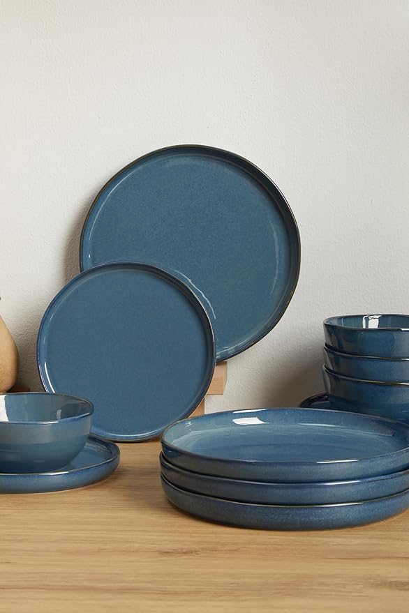Ceramic Dinnerware Set12 Piece Modern Dish Set for Stylish GatheringsMicrowave &amp Dishwasher SafeChip-Resistant Plates and Bowls Sets for 4 – Beauty Meets Durability
