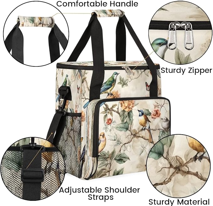 Retro Bird Flower Coffee Maker Carrying Bag Compatible with K-Mini or K-Mini Plus Portable Single Cup Coffee Maker Case with Pockets for K Cup Pods