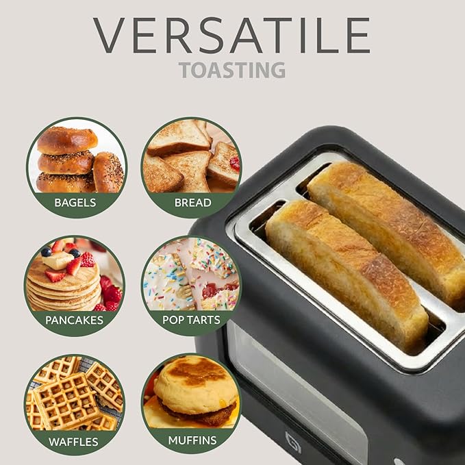 WILLOW Eco Series 2 Slice Toaster with Clear-View Window 6 Shade Settings 900W Retro Toaster with Extra Wide Slots + Bagel Cancel &amp Defrost Buttons 2 Slice Toasters w Crumb Tray for Easy Clea