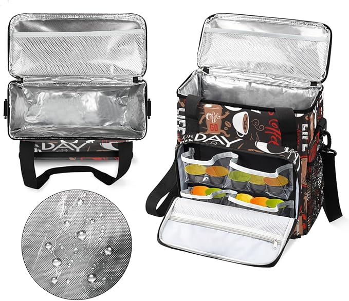 Keurig K-Mini Plus Portable Single Serve Coffee Brewer Case with Pockets for K-cup Pods - Brown and Red Travel Carrying Storage Tote Bag