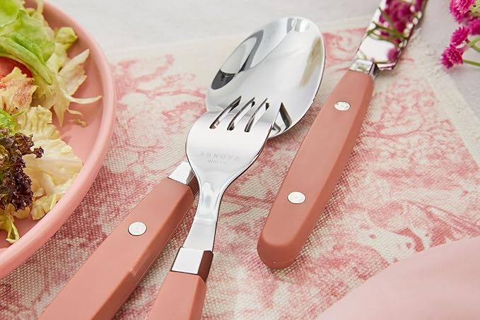 ANNOVA Silverware Set Retro/Rivet Colorful Stainless Steel Tableware Kitchen Flatware Set Utensils Includes Dinner Knives Forks Spoons Salad Forks &amp Dessert Spoons (Brown 20 Pieces)