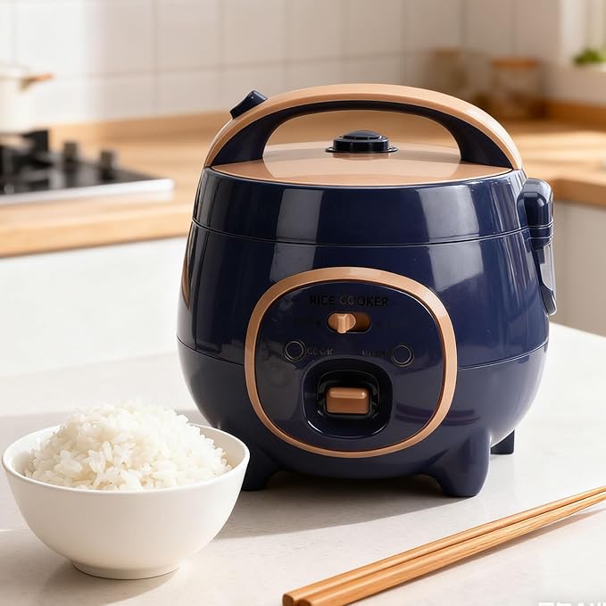 Mini Rice Cooker 1.8L 300W Aluminum Alloy Nonstick Inner Pot Flavor Locking Micropressure Technology Rice Pot with Steam Rack &amp One Key Cooking Grain Cooker for Grain Home (US Plug 110V)