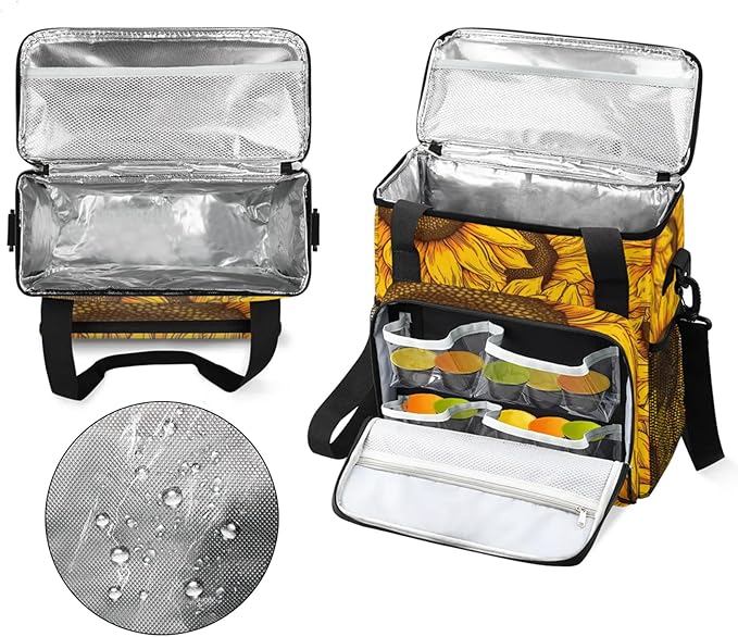 Floral Sunflowers Coffee Maker Travel Bag for Keurig K-Mini/K-Mini Plus Insulated Waterproof Tote with Pockets for K-Cup Portable Single-Serve Brewer Case