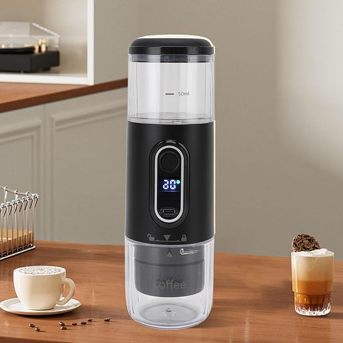 Portable Coffee MakerVersatile Coffee Compatibility Single Serve One Cup MakerLightweight and Travel Ready Portable Electric Espresso Machinefor Outdoor Car Travel (Black)