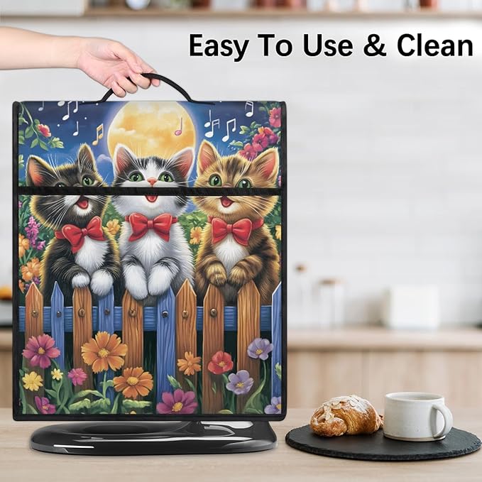 cfpolar Kitchen Aid Mixer Cover Compatible with 6-8 Quarts Cartoon Cat Singing On Flowery Fence Stand Mixer Cover Kitchen Aid Mixers Accessories Appliance Organizer Bag Dust Covers with Zipper Pocket
