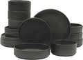 Gibson Elite Deerfield 16-Piece Stoneware Dinnerware Set – Matte Black Reactive Glaze Plates and Bowls Stackable Modern Design Service for 4 – Microwave &amp Dishwasher Safe