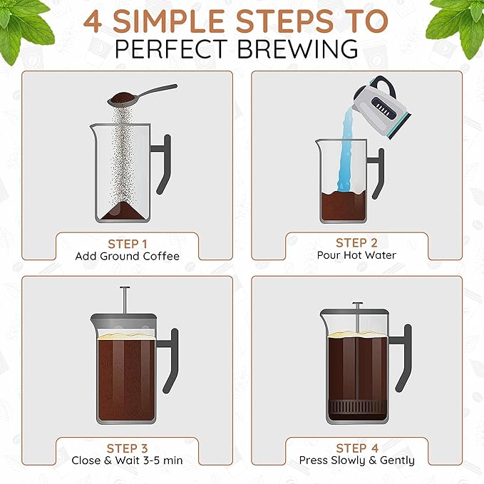 1.6L French Press Coffee Maker 54oz Large Capacity French Press Stainless Steel Brewer with Double Filter Mesh for Kitchen Travel Camping Hot &amp Cold Brew Coffee Maker Gifts (Black)
