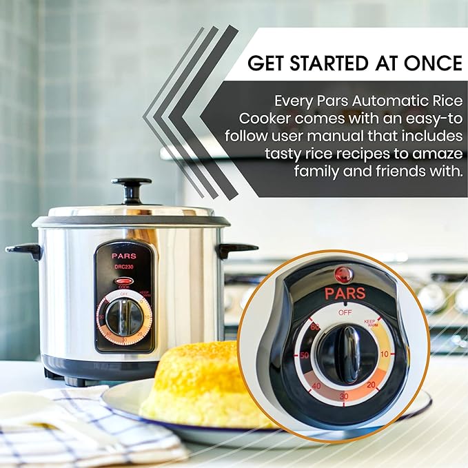 Pars Automatic Persian Rice Cooker - Tahdig Rice Maker Perfect Rice Crust 7 Cup