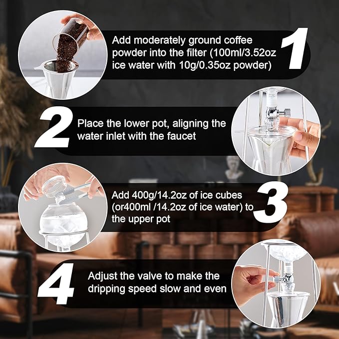 PARACITY Cold Brew Coffee Maker Iced Coffee Maker in Stainless Steel and Borosilicate Glass Cold Brew Drip Coffee Maker with Slow Drip Technology Iced Tea Maker 2-4 Cup