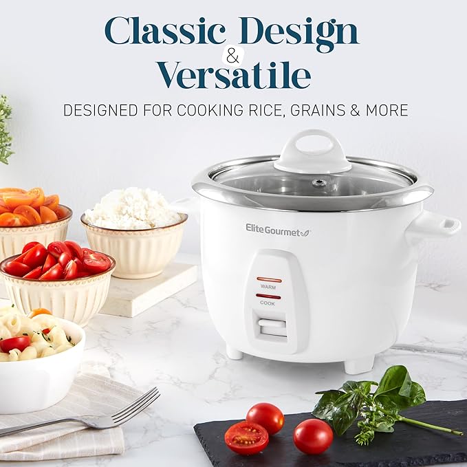 Elite Gourmet ERC-2020 Electric Rice Cooker with Stainless Steel Inner Pot Makes Soups Stews Grains Cereals Keep Warm Feature 20 Cups Cooked (10 Cups Uncooked) White