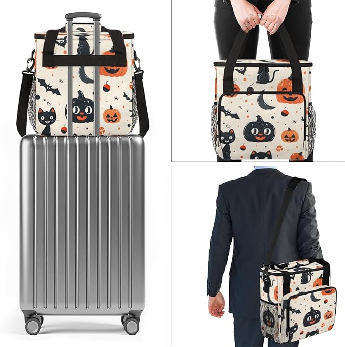 Gothic Pumpkin Coffee Maker Carrying Bag Cat Pumpkin Travel Storage Bag Compatible with K-Mini or K-Mini Plus Single Serve Coffee Brewer Carrying Case with Multiple Pockets &amp Shoulder Strap