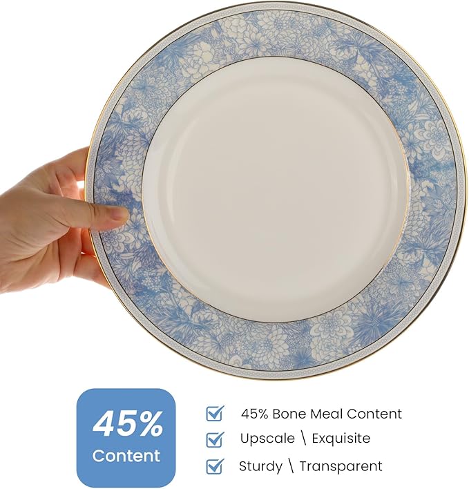 Fine Bone China Dinner Plates Sets4 Pcs 10.5 inch Electrooptic Pattern Plate Gilt Edged High Grade Dinnerware Sets For 4 People Suitable for Dining Party or GiftComes with Gift Box