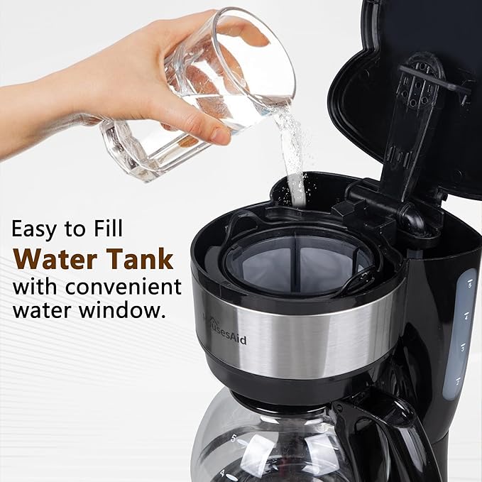 5 Cup Coffee Maker Compact Small Coffee Machine for 1-2 People 0.75L Glass Carafe 2-Hour Auto Shut-Off 650W Fast Brew Space Saving for Apartment Dorm &amp Office