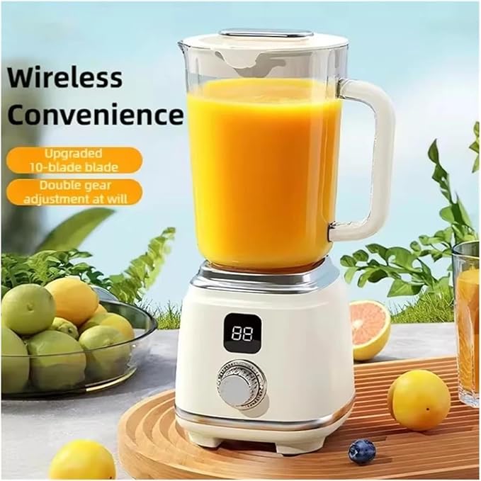 Juicer Machine Rechargeable Household Juice Blender 600ml 10-Blade 304 Stainless Steel 3000mAh Rechargeable Battery 2 Speed to Makes Juice Nut Milk &amp Sorbet (White)