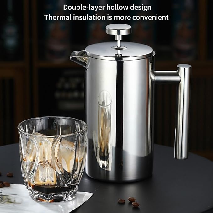 French Presses 304 Stainless Steels Double Walled Insulated Thermal Coffee Maker Handle Baristas Accessories Double Walled Insulated Coffee Pots