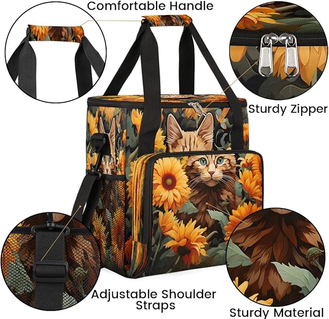 Cat Flowers Coffee Maker Carrying Bag for Keurig K-Mini or K-Mini Plus Storage Portable Coffee Maker Travel Bag