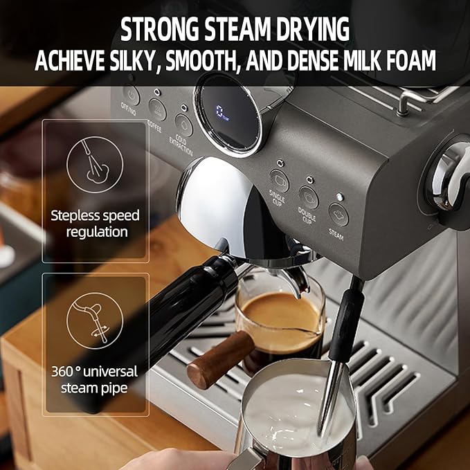 Mcilpoog Espresso Machine 20 BarCompact Coffee Maker with Steam Milk Frother&ampIced CoffeeBarista Cappuccino Latte Machine with LCD DisplayGift for Coffee Lover