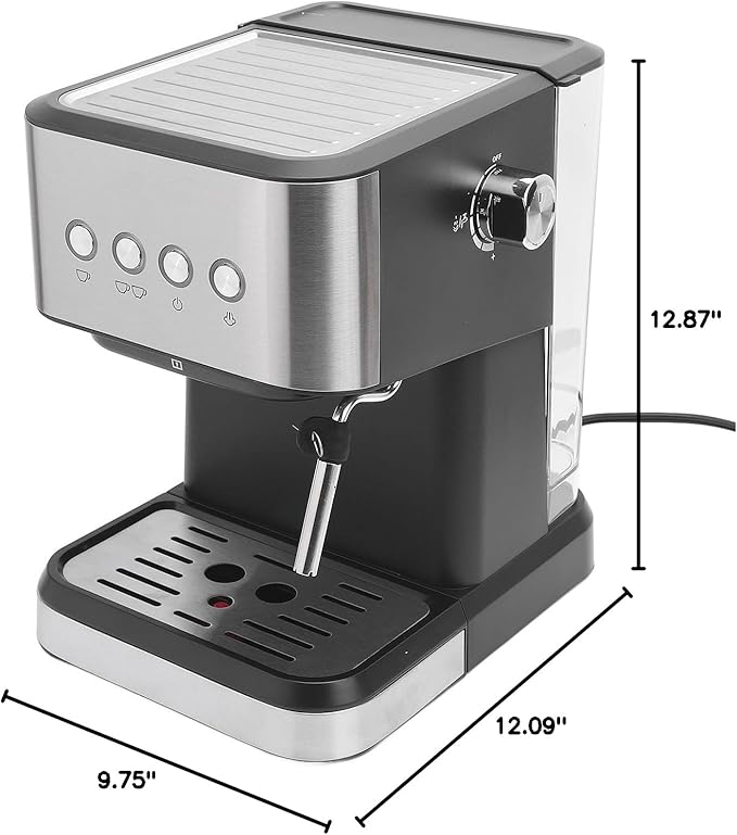 Semi Automatic Coffee Machine 20 Bar Compact Coffee Maker with Milk Frother Steam Wand 1.5L Water Tank Quick Preheat for Cappuccino Latte (US Plug 110V)