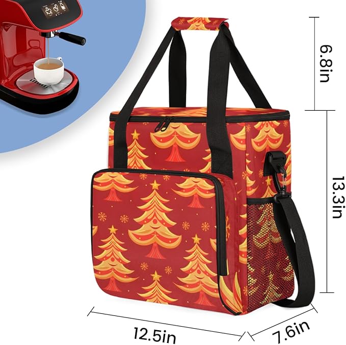 Christmas Festivals Coffee Maker Carrying Bag Watercolor Tree Travel Storage Bag Compatible with K-Mini or K-Mini Plus Single Serve Coffee Brewer Carrying Case with Multiple Pockets &amp Shoulder S