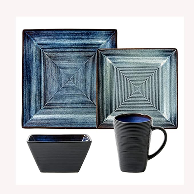 Dinnerware SetTraditional Ceramics Dinnerware Sets Vintage Square Dinner Sets with 2 Plates1 Bowls and 1 Mugs Complete Porcelain Combination