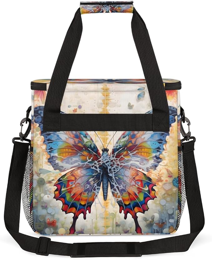 Dreamy Butterfly Coffee Maker Carrying Bag Oil Painting Butterfly Travel Storage Bag Compatible with K-Mini or K-Mini Plus Single Serve Coffee Brewer Carrying Case with Pockets &amp Shoulder Strap