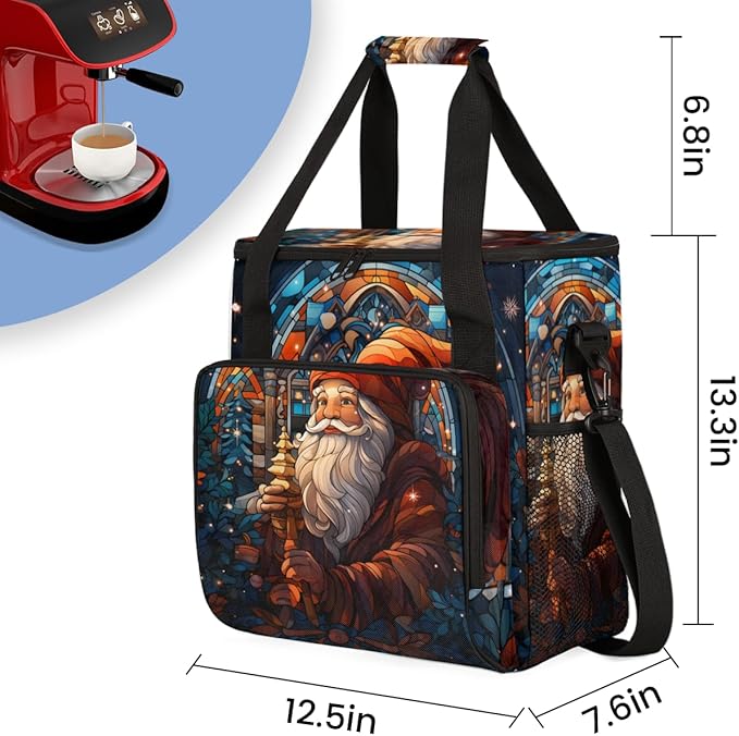 Colorful Santa Claus Coffee Maker Carrying Bag Christmas Santa Claus Travel Storage Bag Compatible with K-Mini or K-Mini Plus Single Serve Coffee Brewer Carrying Case with Pockets &amp Shoulder Str