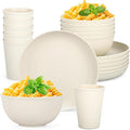18PCS Wheat Straw Dinnerware Sets Unbreakable Reusable Dinnerware Set for 6 Microwave Dishwasher Safe Dinnerware for Outdoor Camping Dishes